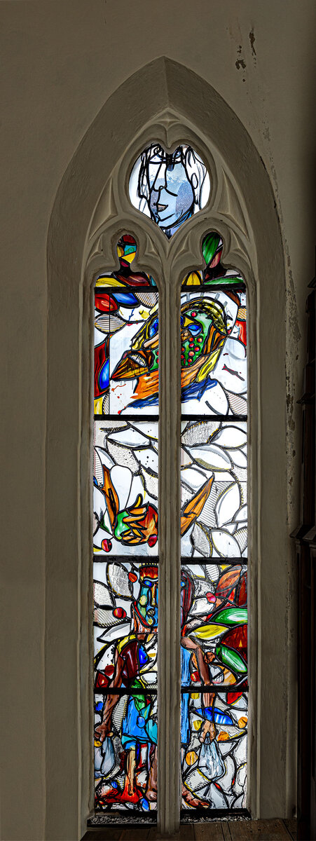Lüpertzfenster in der Kirche St. Elisabeth Bamberg - Aussätzige, Obdachlose beherbergen